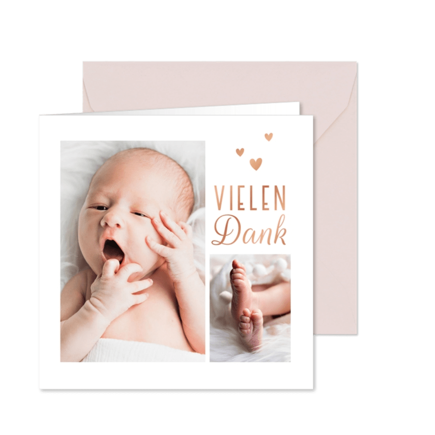 Fotocollage Geburt Dankeskarte Kupferdruck - Karteneindruck