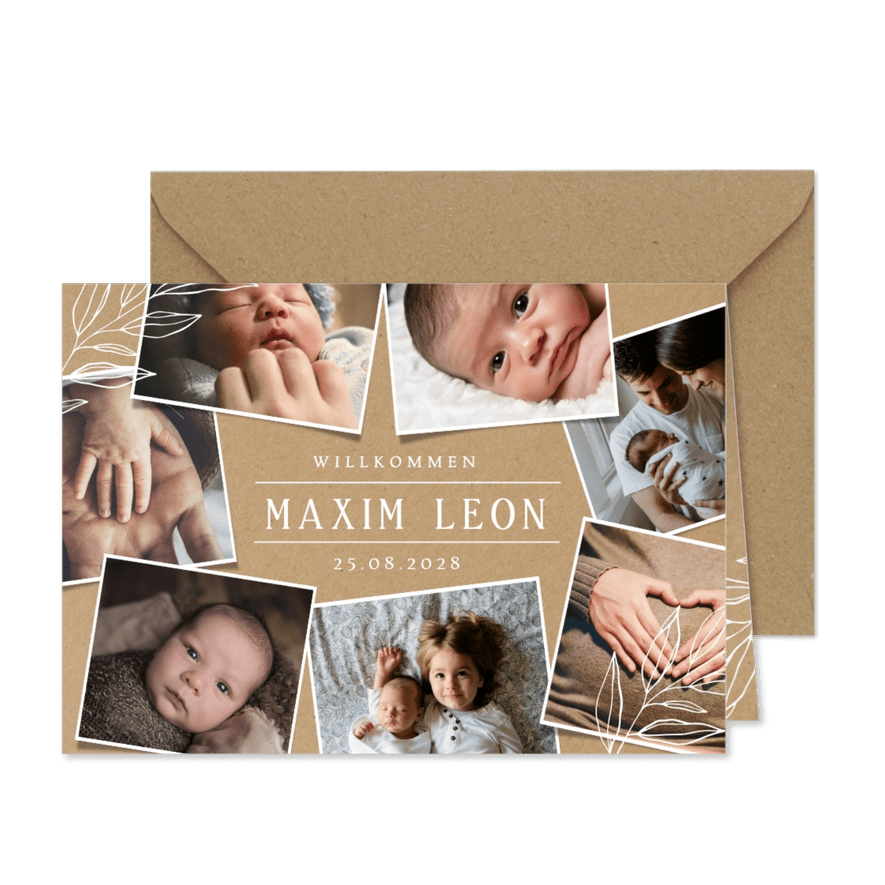 Fotocollage Geburt Kraftpapierlook - Karteneindruck