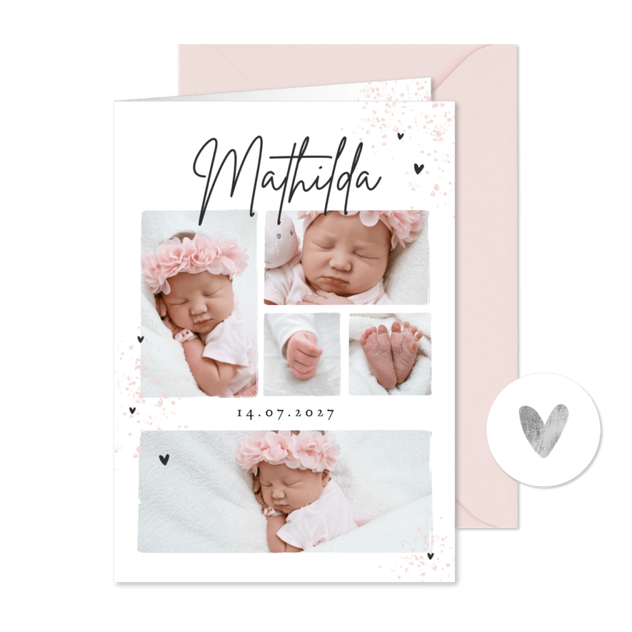 Fotocollage Geburtskarte Herzchen - Karteneindruck
