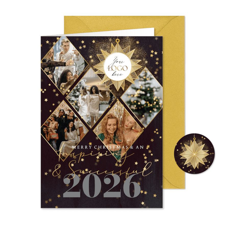 Fotocollage geschäftliche Weihnachtskarte Stern mit Logo - Karteneindruck