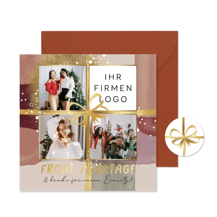 Fotocollage Geschenk Weihnachtskarte mit Logo Aquarell - Karteneindruck
