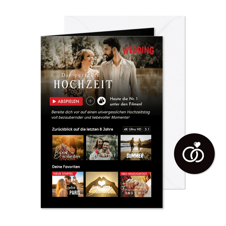 Fotocollage Hochzeitseinladung Wedding Sttreamingdienst - Karteneindruck