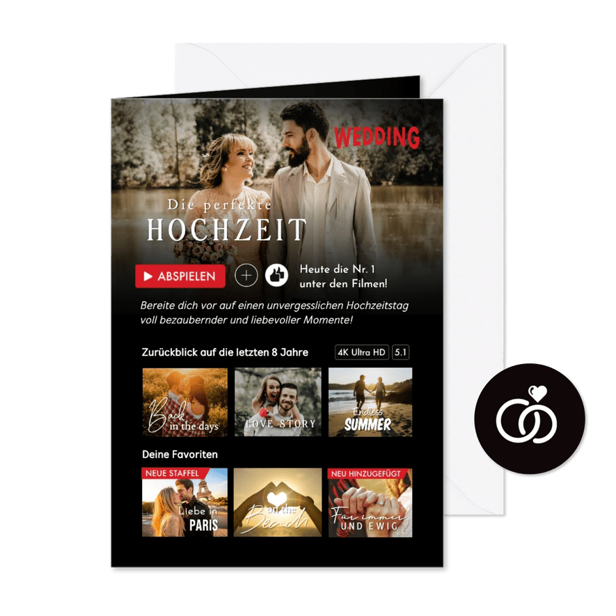 Fotocollage Hochzeitseinladung Wedding Sttreamingdienst - Kartenvorschau
