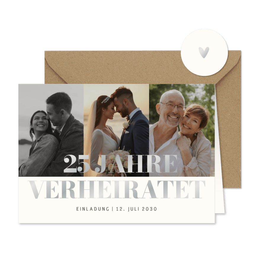 Fotocollage Hochzeitsjubiläum Einladungskarte 25 Jahre - Karteneindruck
