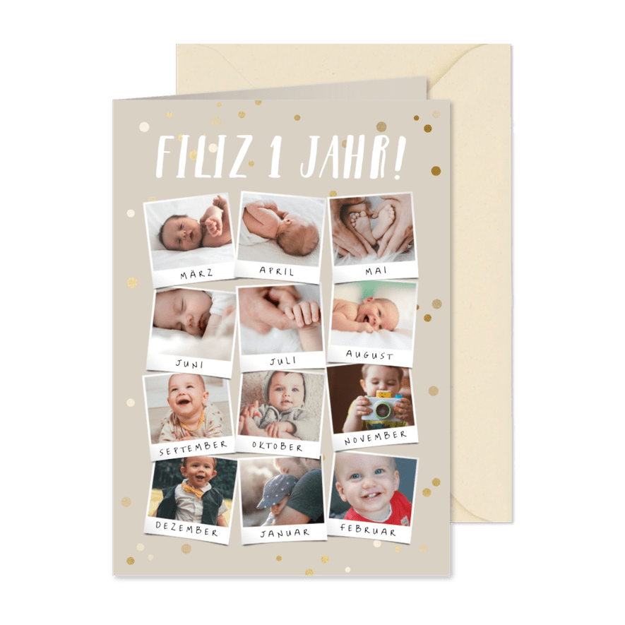 Fotocollage-Karte 1 Jahr - zwölf Monate - Karteneindruck