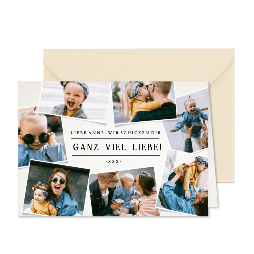 Fotocollage-Karte 'Ganz viel Liebe' mit 7 Fotos - Karteneindruck
