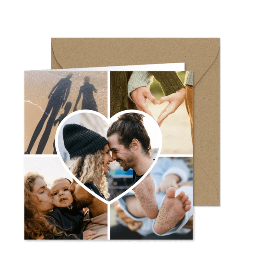 Fotocollage-Karte mit Herz und 5 Fotos - Karteneindruck