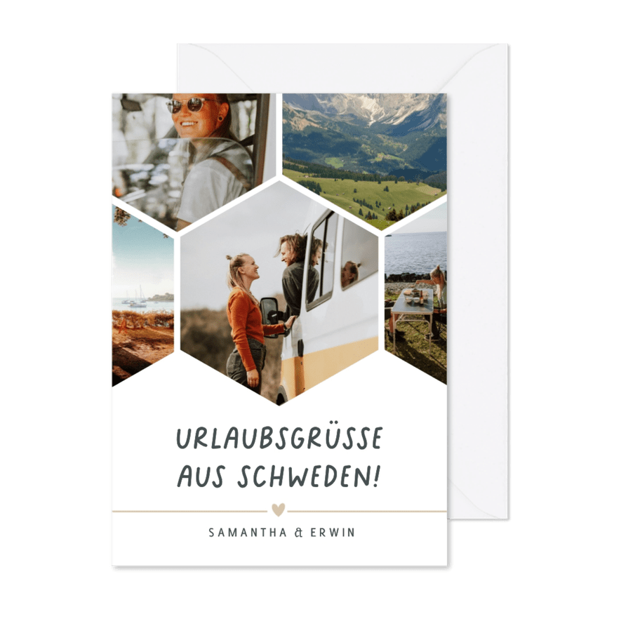 Fotocollage-Karte Urlaubsgrüße Hexagon  - Kartenvorschau
