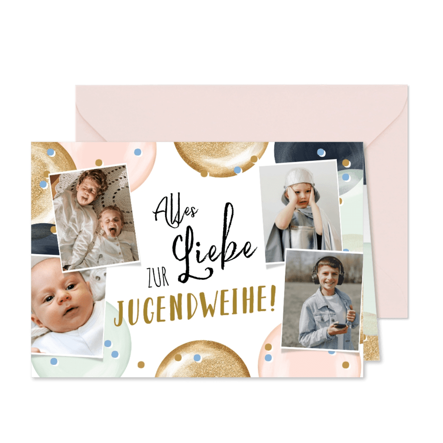 Fotocollage Karte zur Jugendweihe mit 4 Fotos - Karteneindruck