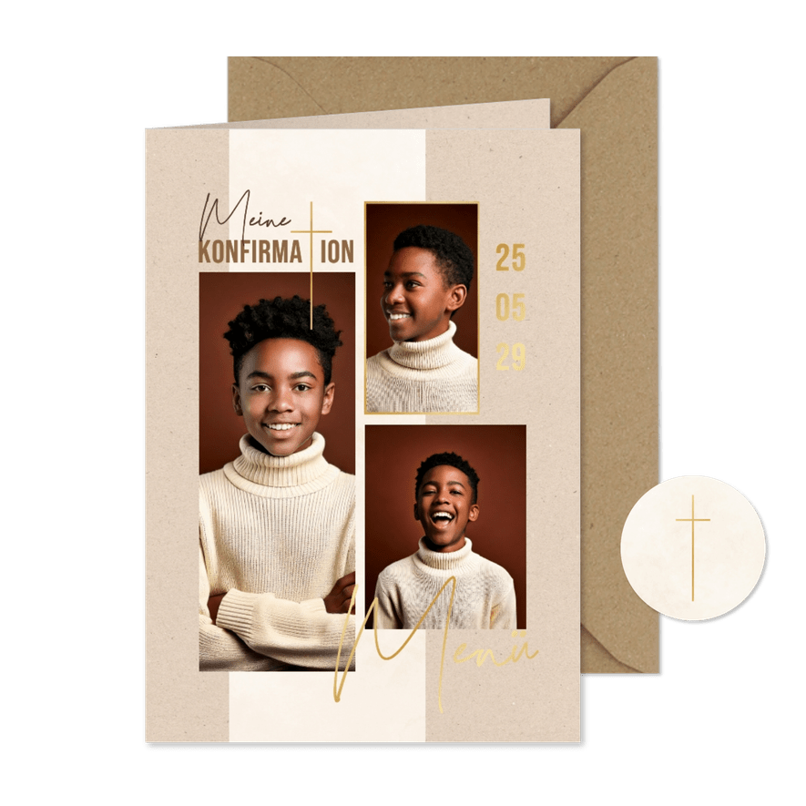 Fotocollage Menükarte Konfirmation Papierstruktur beige - Karteneindruck
