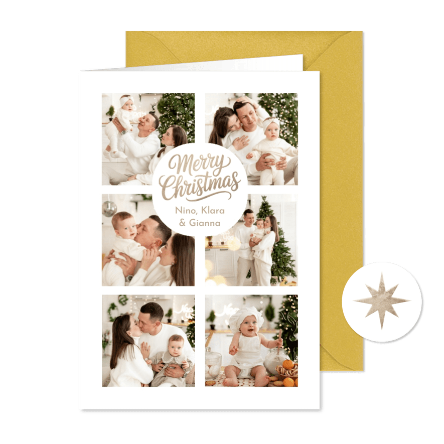 Fotocollage 'Merry Christmas' für 6 Familienfotos - Karteneindruck
