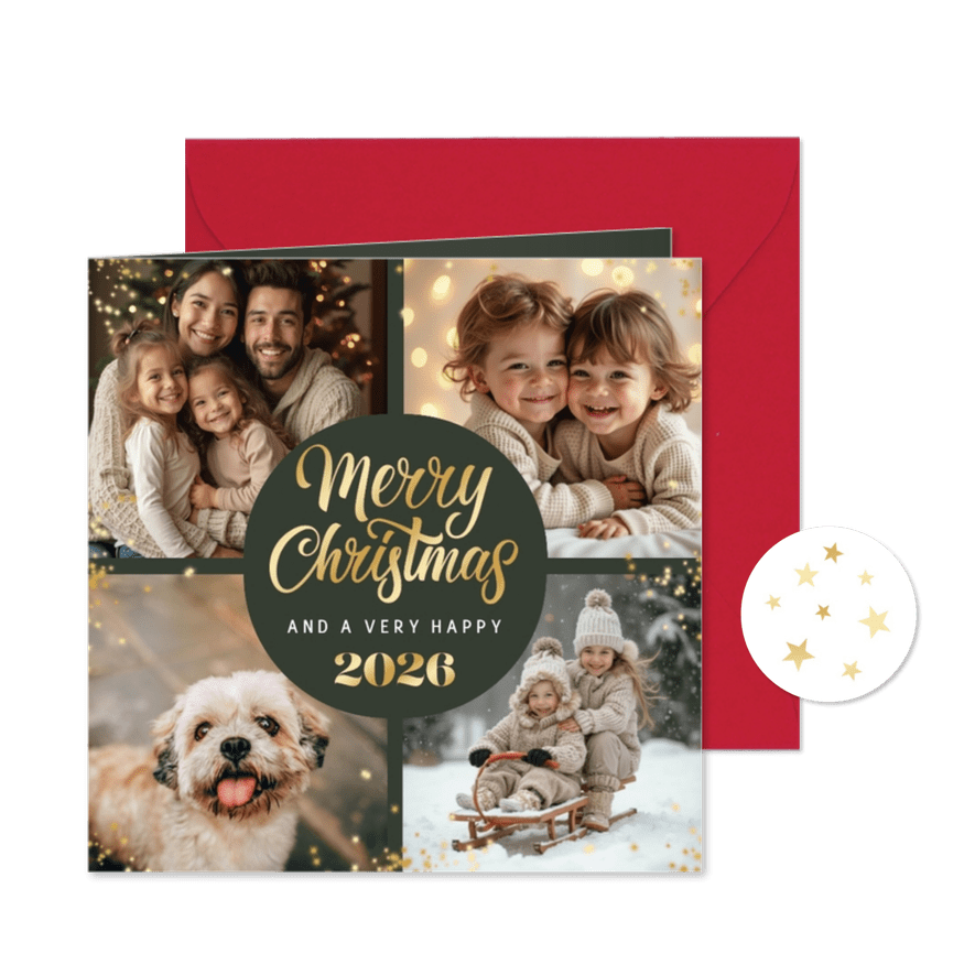 Fotocollage mit 4 Fotos und Weihnachtsgruß 'Merry Christmas' - Karteneindruck
