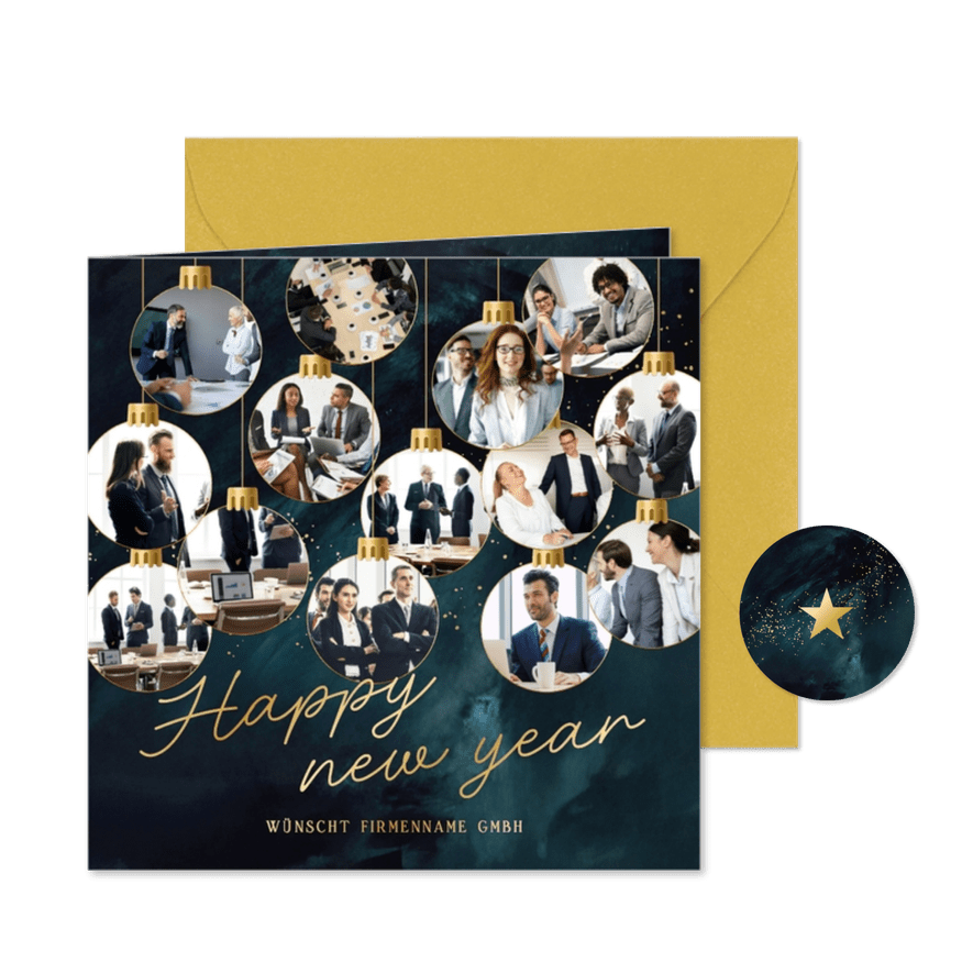 Fotocollage-Neujahrskarte geschäftlich Goldschrift - Karteneindruck
