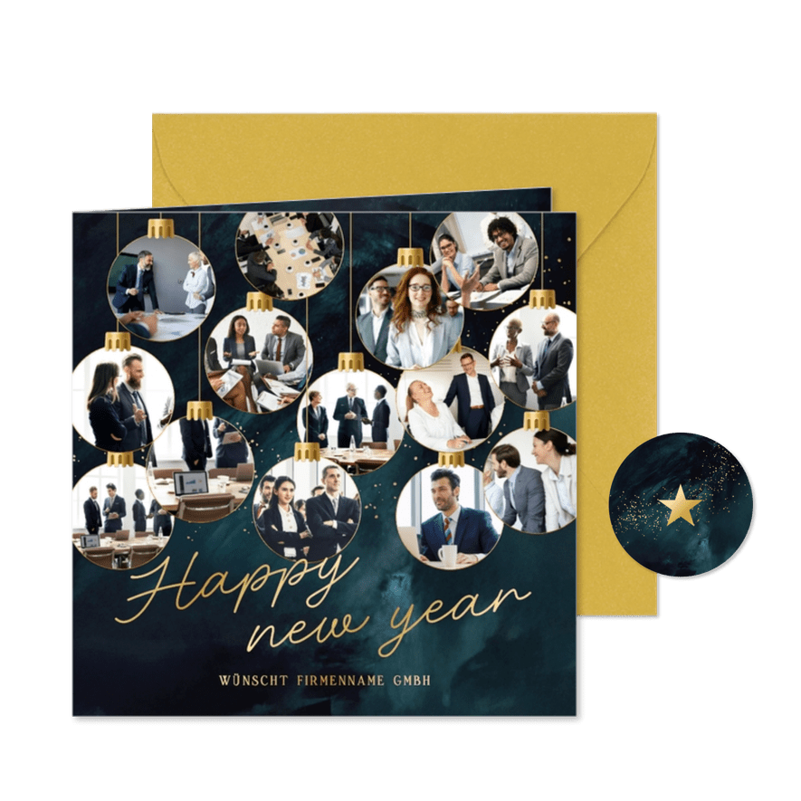 Fotocollage-Neujahrskarte geschäftlich Goldschrift - Karteneindruck

