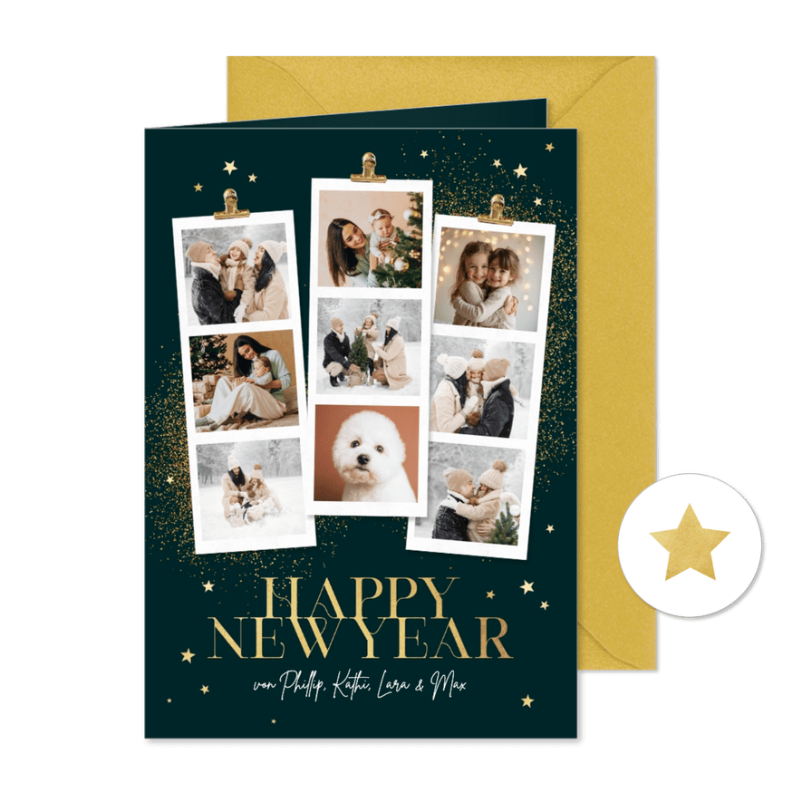 Fotocollage Neujahrskarte 'Happy New Year' - Karteneindruck
