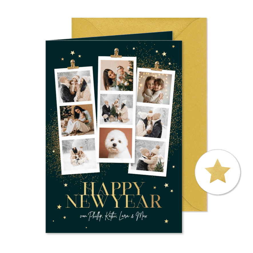 Fotocollage Neujahrskarte 'Happy New Year' - Karteneindruck