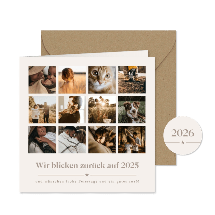 Fotocollage Rückblick Weihnachten Jahreszahlen 12 Fotos - Karteneindruck
