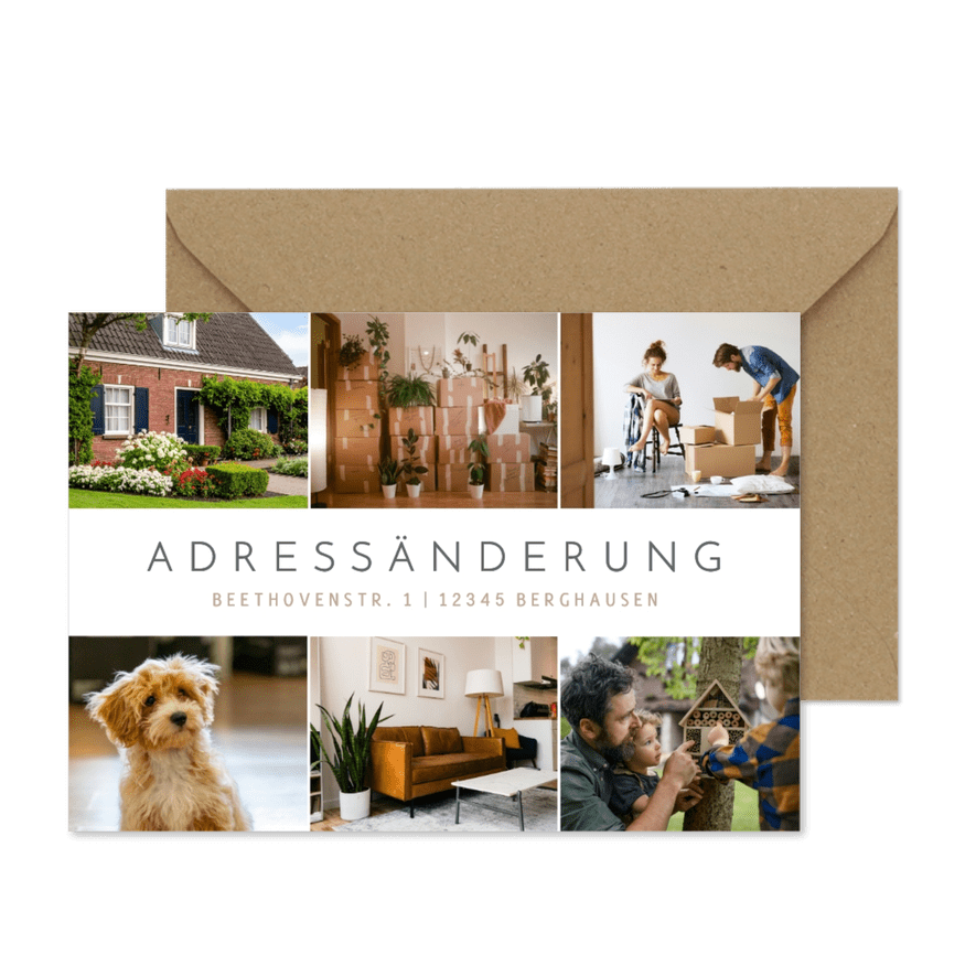 Fotocollage Umzugskarte schlicht 6 Fotos Adressänderung  - Karteneindruck
