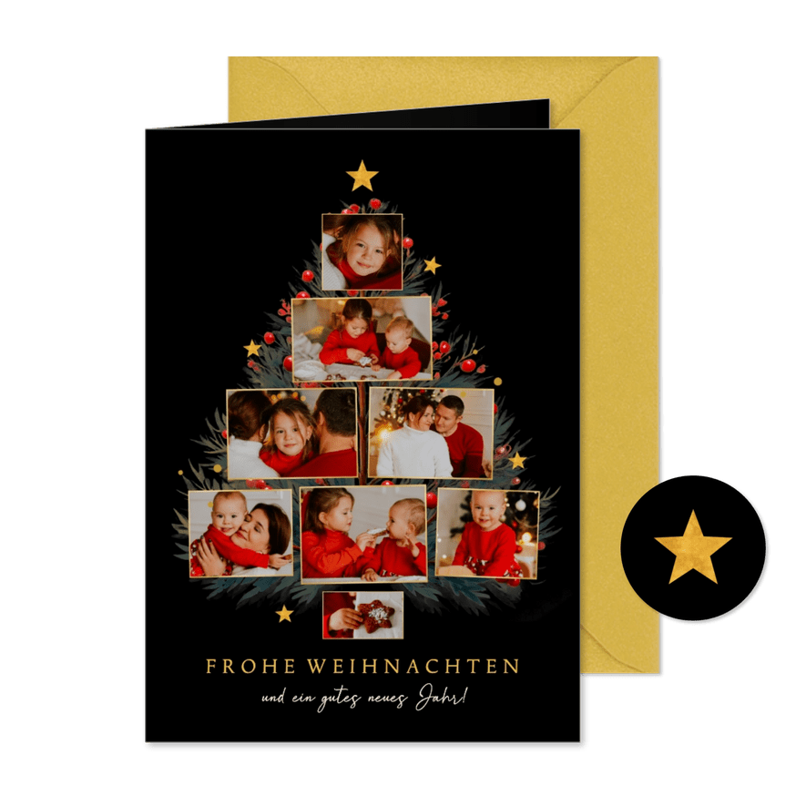 Fotocollage Weihnachten mit Tannenbaum und Beeren - Karteneindruck