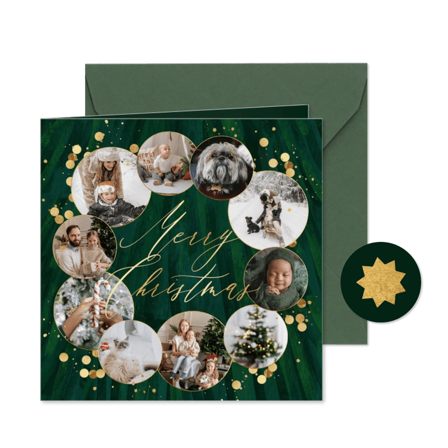 Fotocollage Weihnachtsgrüße runde Fotos - Kartenvorschau