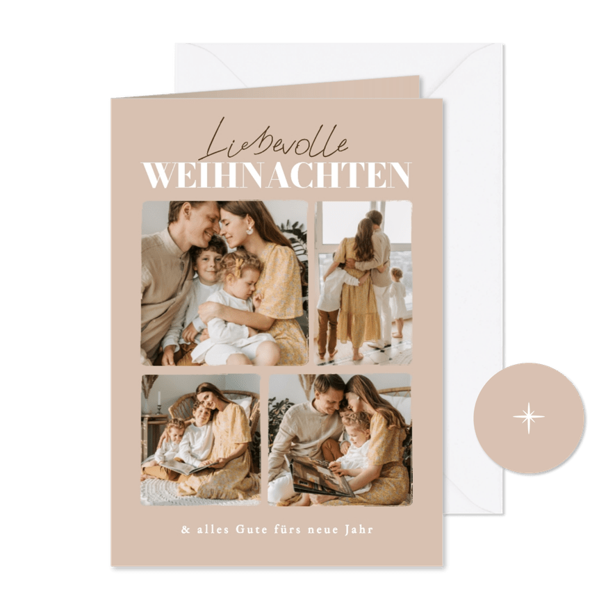 Fotocollage-Weihnachtskarte beige - Kartenvorschau