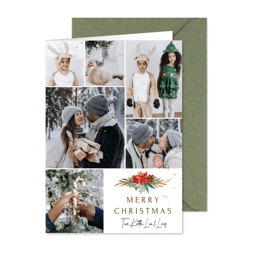 Fotocollage Weihnachtskarte Blumengesteck Weihnachtsstern - Karteneindruck
