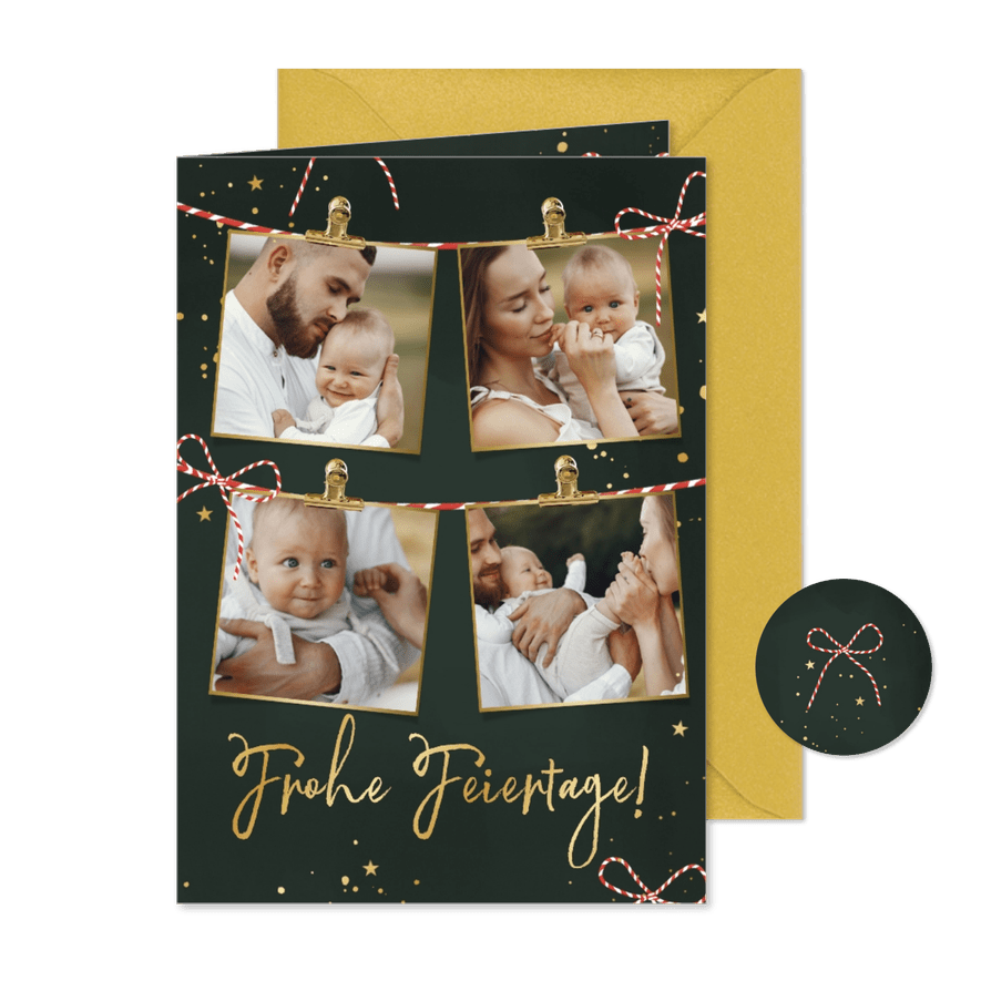 Fotocollage Weihnachtskarte dunkelgrün mit Schleifen - Karteneindruck
