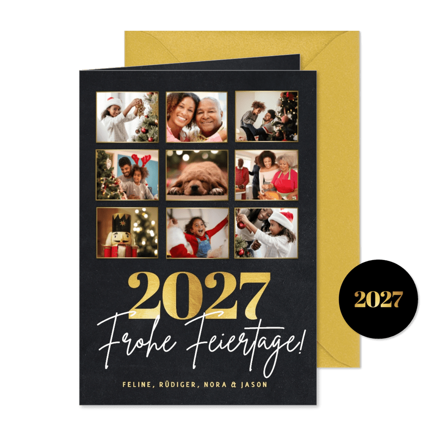 Fotocollage Weihnachtskarte Frohe Feiertage und Jahreszahl - Kartenvorschau