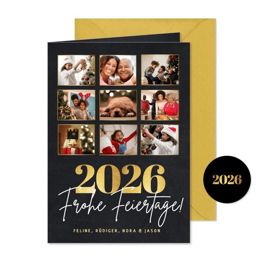 Fotocollage Weihnachtskarte Frohe Feiertage und Jahreszahl - Karteneindruck