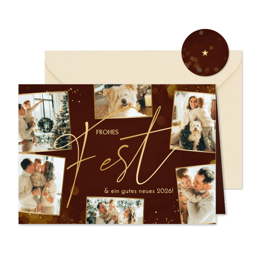 Fotocollage Weihnachtskarte Lichtpunkte auf braun - Karteneindruck