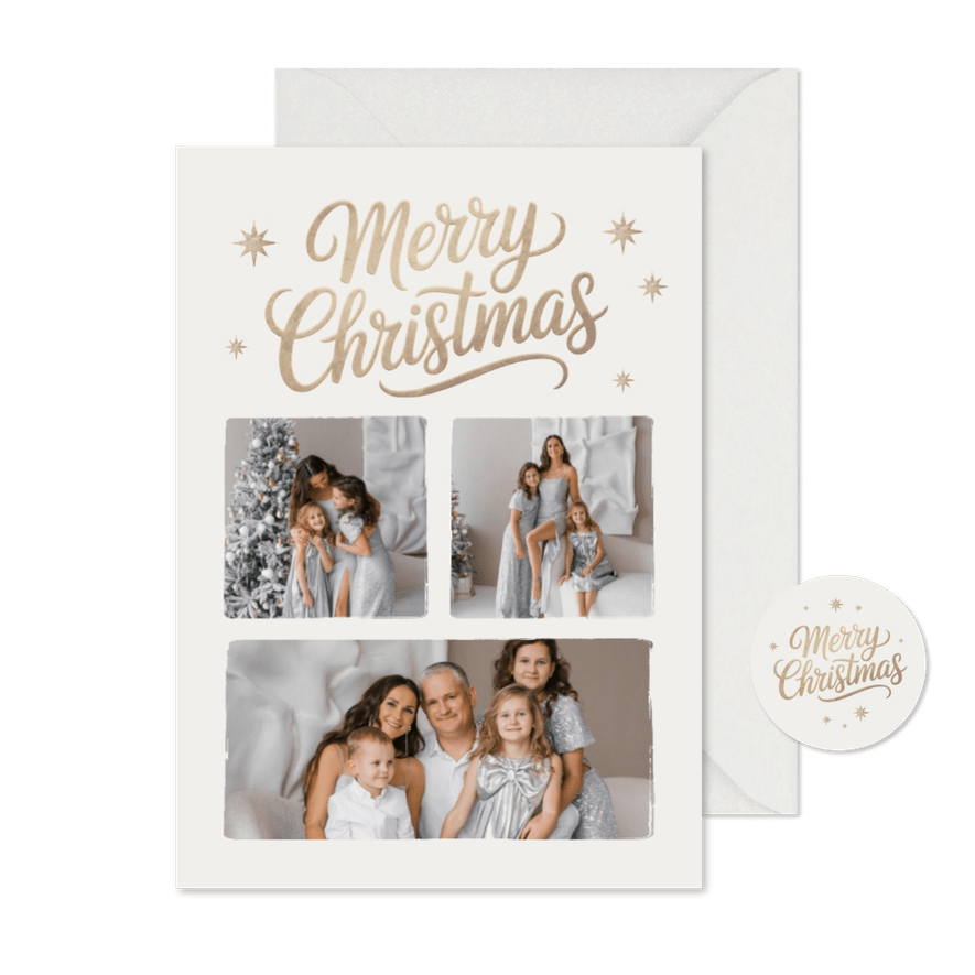 Fotocollage Weihnachtskarte 'Merry Christmas' schlicht  - Karteneindruck
