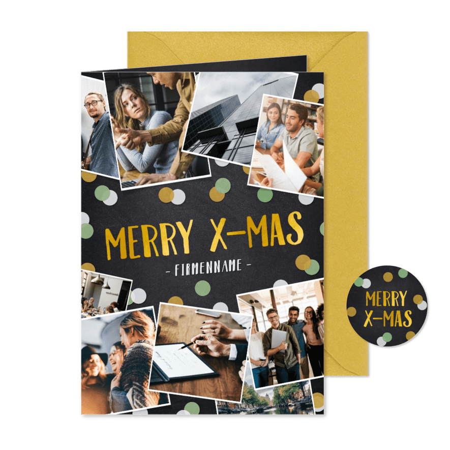 Fotocollage-Weihnachtskarte Merry X-Mas geschäftlich - Kartenvorschau