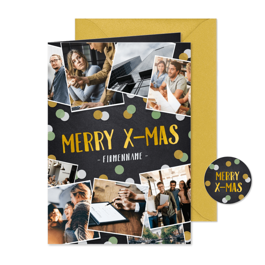 Fotocollage-Weihnachtskarte Merry X-Mas geschäftlich - Karteneindruck