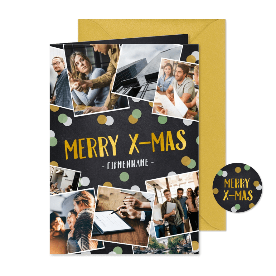 Fotocollage-Weihnachtskarte Merry X-Mas geschäftlich - Karteneindruck
