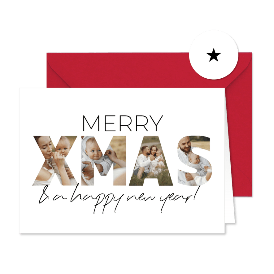 Fotocollage Weihnachtskarte Merry XMAS schlicht - Karteneindruck