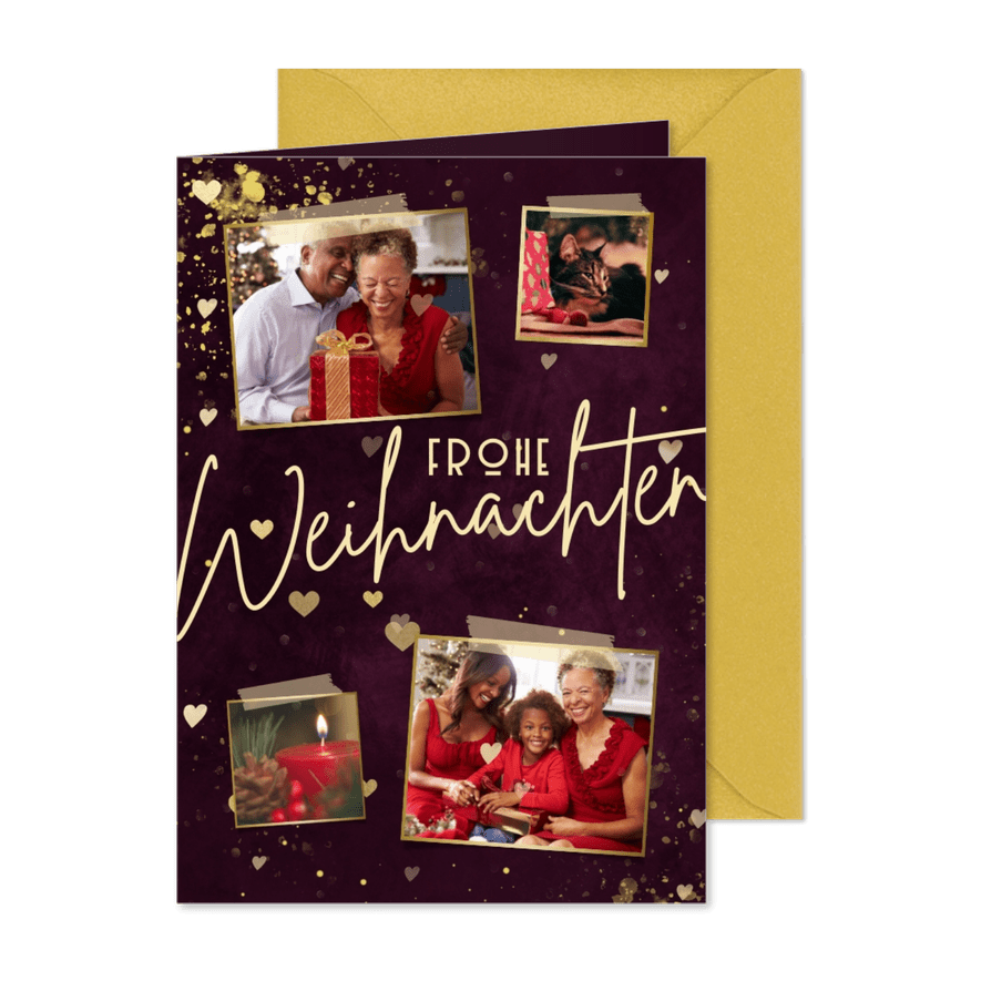 Fotocollage Weihnachtskarte mit Goldsprenkeln - Karteneindruck