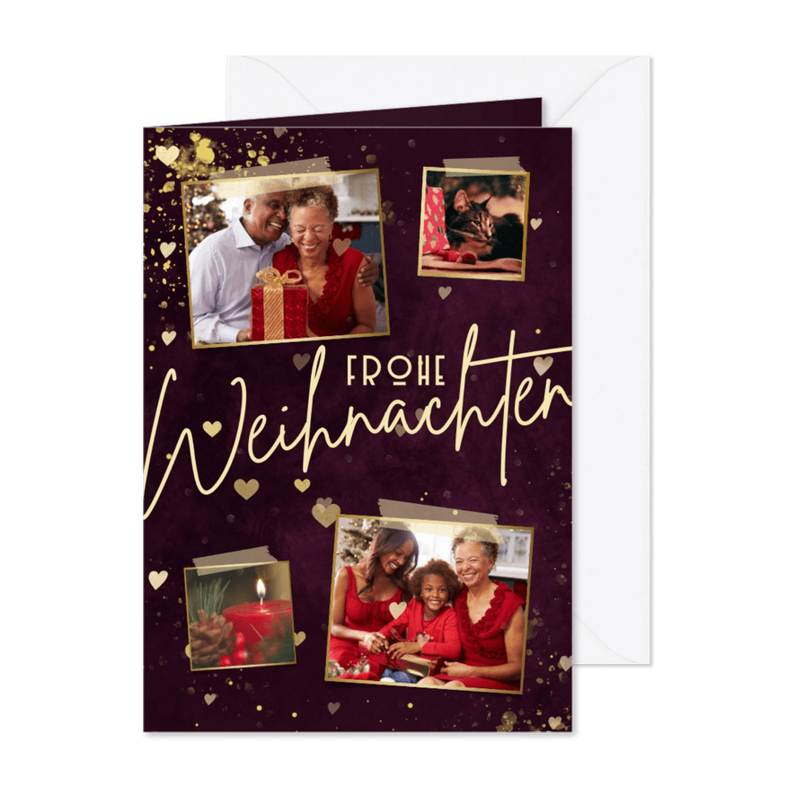 Fotocollage Weihnachtskarte mit Goldsprenkeln - Karteneindruck