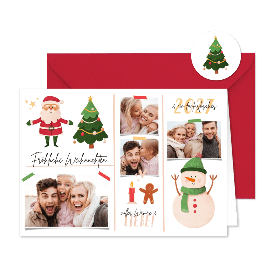 Fotocollage-Weihnachtskarte mit Illustrationen - Kartenvorschau

