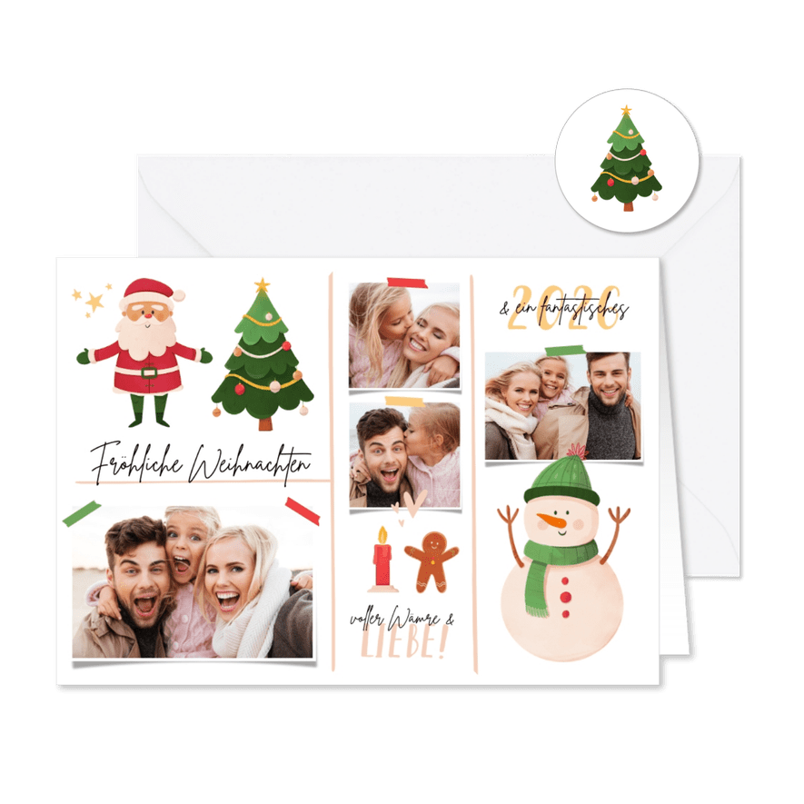 Fotocollage-Weihnachtskarte mit Illustrationen - Karteneindruck
