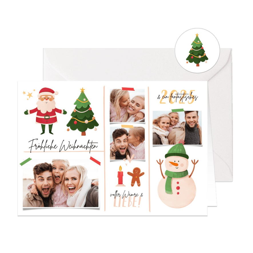 Fotocollage-Weihnachtskarte mit Illustrationen - Karteneindruck
