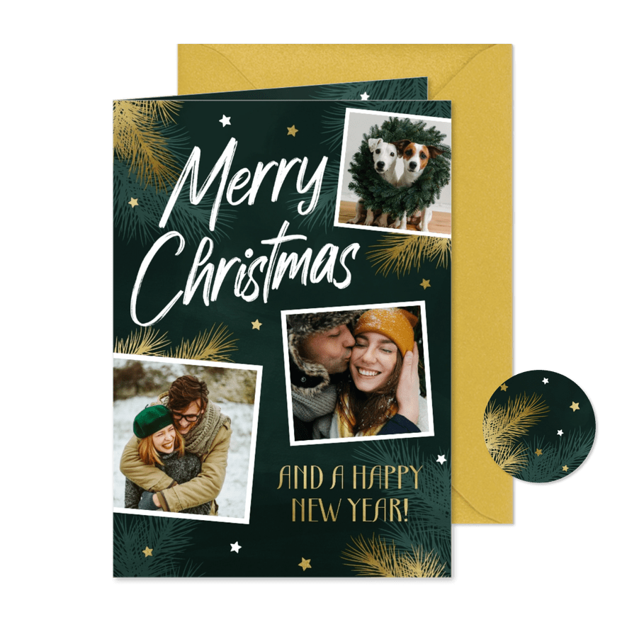 Fotocollage-Weihnachtskarte Tannenzweige - Karteneindruck