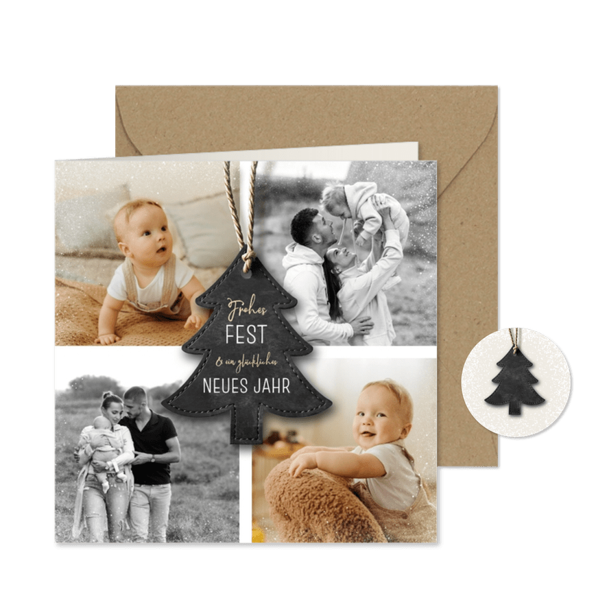 Fotocollage Weihnachtskarte Weihnachtsbaum-Anhänger - Karteneindruck
