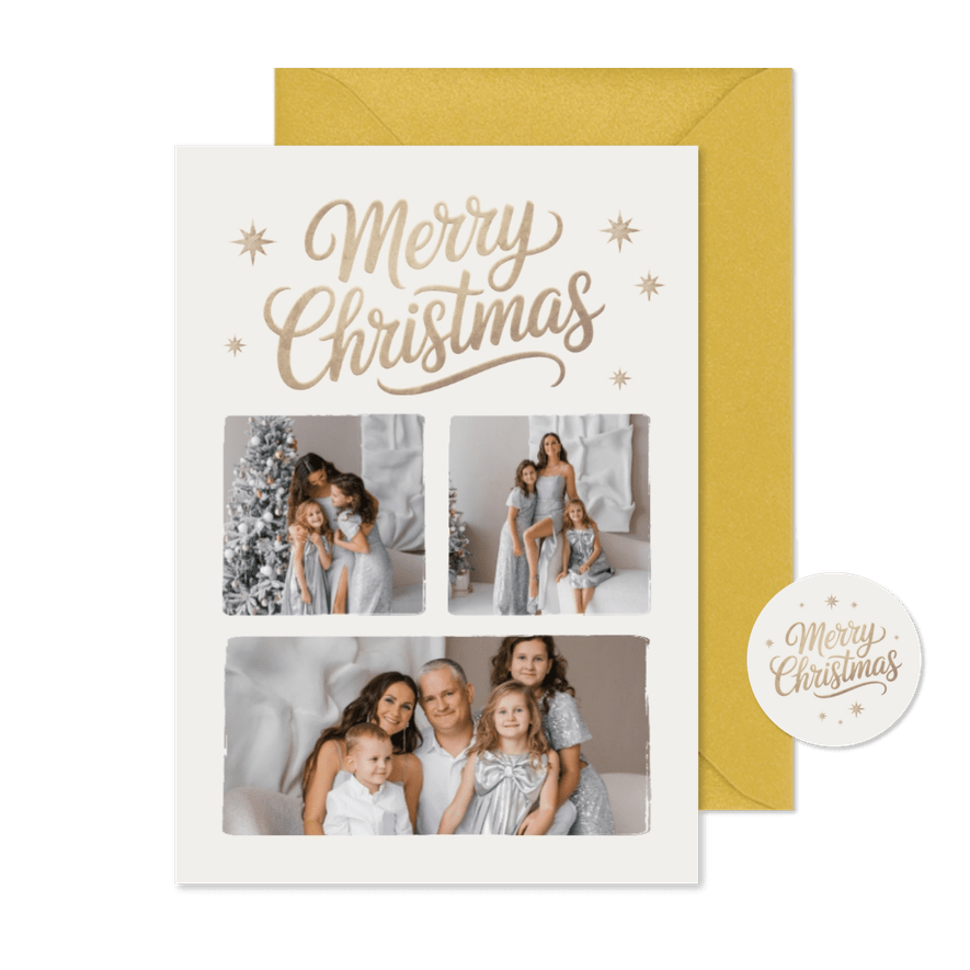 Fotocollage zu Weihnachten in beige 'Merry Christmas' - Karteneindruck
