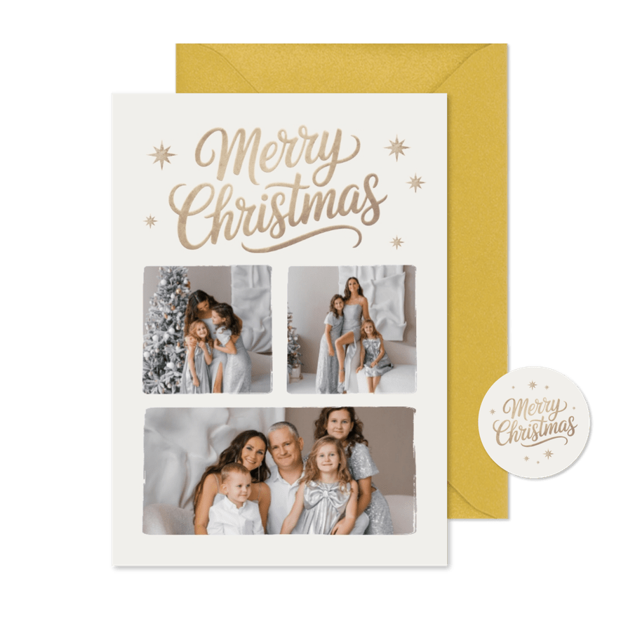Fotocollage zu Weihnachten in beige 'Merry Christmas' - Kartenvorschau