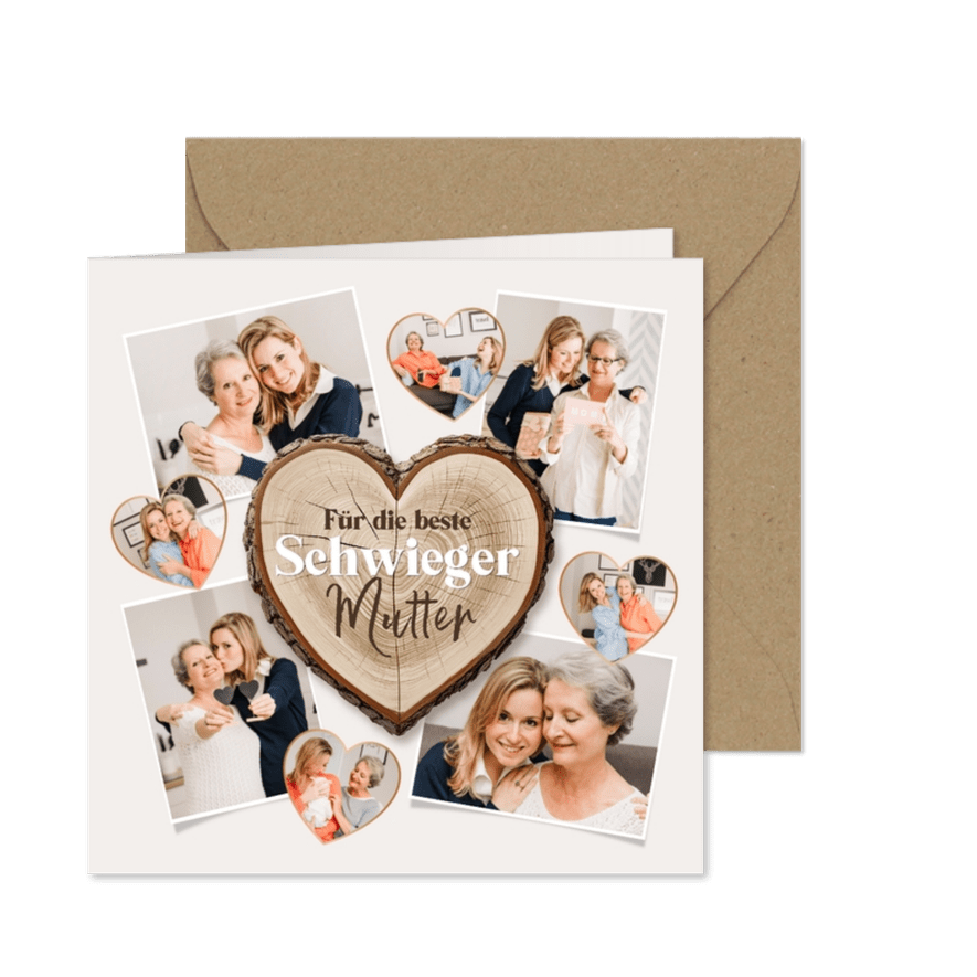 Fotocollagekarte Baumstamm Herz für die Schwiegermama - Karteneindruck
