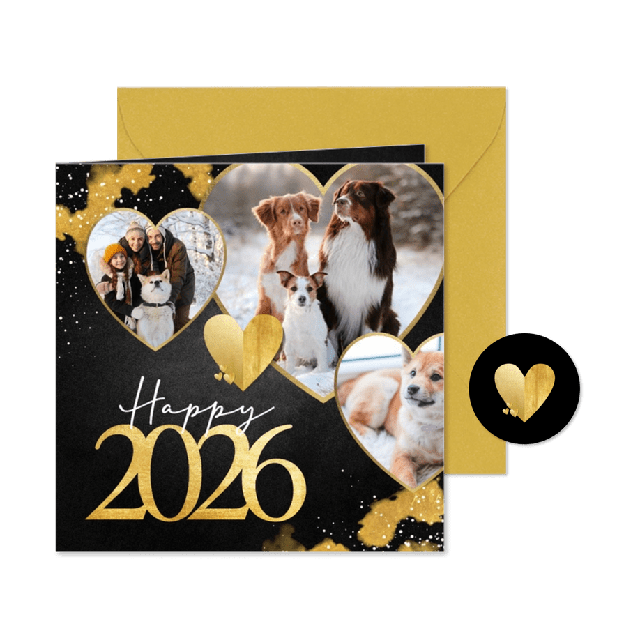 Fotocollagekarte Neujahr Herzfotos - Karteneindruck