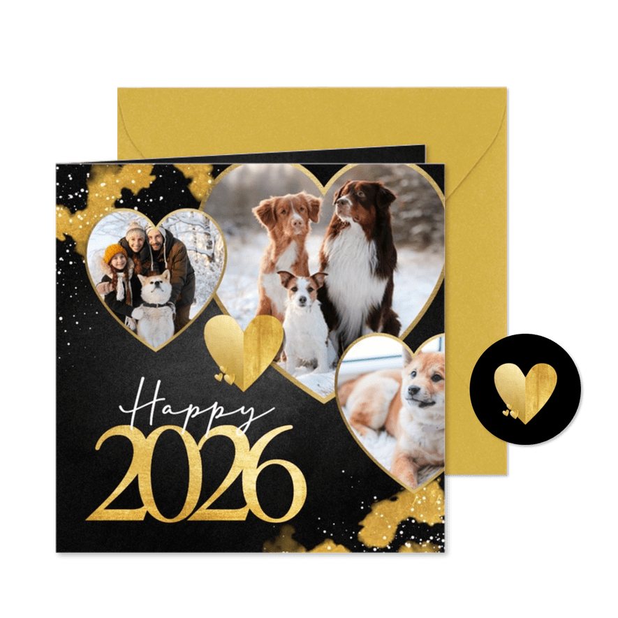 Fotocollagekarte Neujahr Herzfotos - Karteneindruck