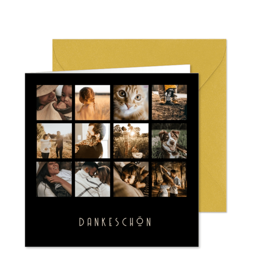 Fotocollagekarte Quadrat zwölf Fotos - Kartenvorschau