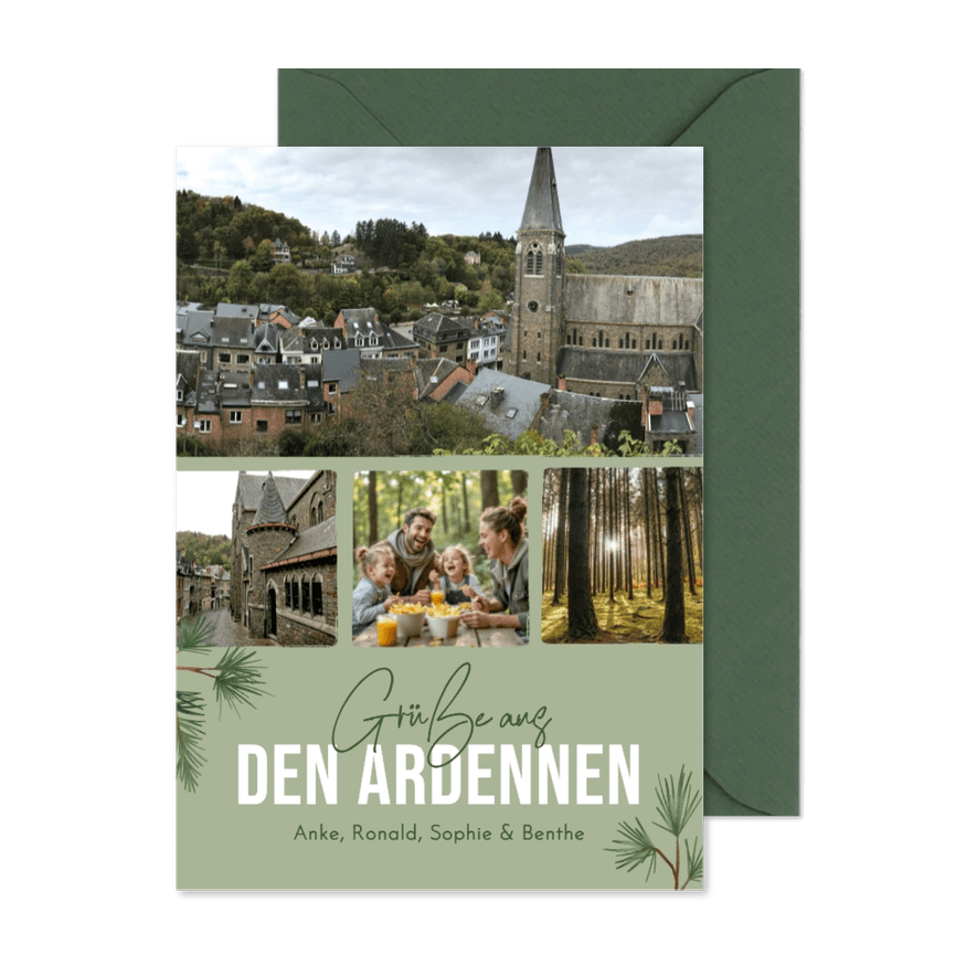 Fotocollagekarte Urlaubsgrüße Ardennen Tannenzweig - Kartenvorschau