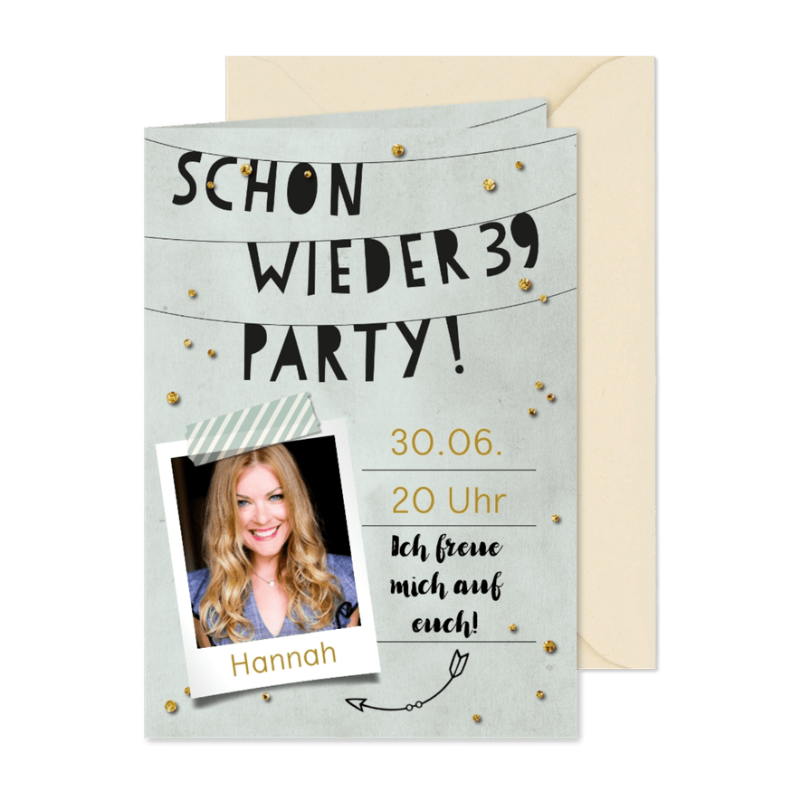 Fotoeinladung Schon wieder 39 Party - Kartenvorschau